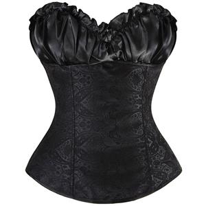 Sexy Strapless Satin Gray Renaissance Brocade Overbust Corset N5057