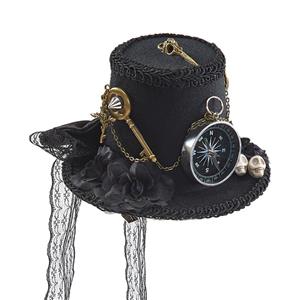 Masquerade Party Costume Hat, Steampunk Halloween Cosplay Costume Hat, Retro Fascinator Fancy Ball Top Hat, Vintage Steampunk Style Compass and Key Costume Hat, Fashion Party Costume Hat Accessory, Fancy Victorian Gothic Fascinator,#J22867