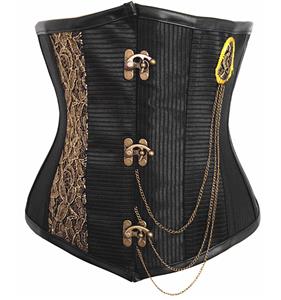 Black Steampunk Corset, Steampunk Steel Boned Underbust Corset, Steampunk Black Steel Boned Corset, #N6729