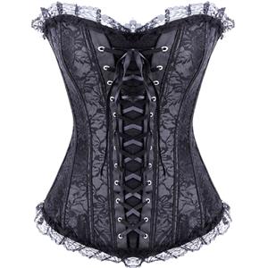 Lace-Up Corset With Flowers, Lace-Up Corset, Black Lace-Up Corset, #M5211