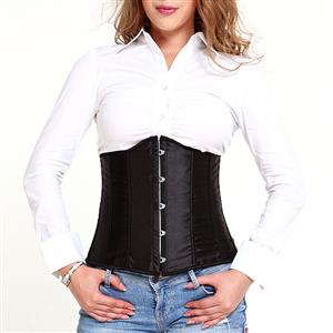 Satin Underbust Corset, Black Corset, Black Underbust Corset, Waist Training Underbust Corset, Waist Trainer Cincher Belt, Slimmer Body Shaper Belt, Underbust Body Shaper, #N21113