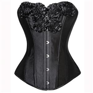 Black corset, Organza flowers corset, sexy corset, #N1320