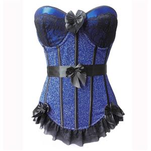 Strapless underwire corset, underwire corset, Blue Glitter Underwire Corset, #N4872