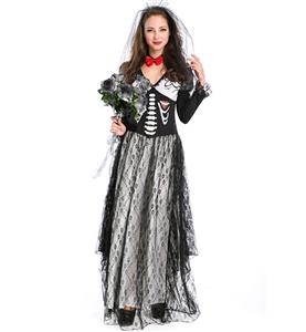 Day of the Dead Boneyard Bride Costume, Deluxe Skeleton Bride Costume, Bone Yard Ghost Bride Costume, #N9124