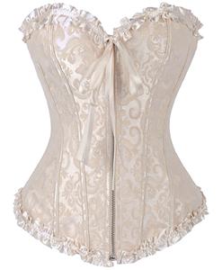 Brocade zipper corset, Brocade Corset Ivory With Zipper Front, Ivory  Brocade Corset, #N5179