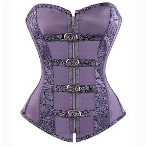 Purple Buckled Corset, Purple Brocade Corset Top, Buckled Brocade Corset, #N6459