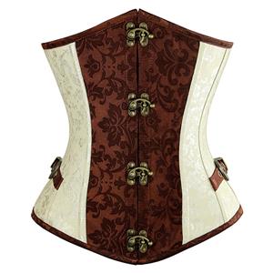 Cream and Brown Brocade Corset, Steel Boned Underbust Corset, Cream and Brown Steel Boned Underbust Corset, #N6224