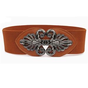 Brown Wasit Belt, High Waist Cinch Belt, Interlock Buckle Elastic Wasit Belt, Wide Waist Cincher Belt Brown, Elastic Wide Waistband Cinch Belt, Elastic Waist Belt for Women, #N18254