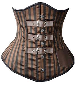 Steampunk Underbust Corsets, Punk Underbust Corsets, Brown With Leather Little Pocket Underbust Corsets,  Steel Bone Corset, #N9497