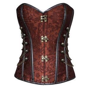 Overbust Steel Boned Corset, Brown Steel Boned Steampunk Corset, Steel Boned Steampunk Style Overbust Corset, #N5177