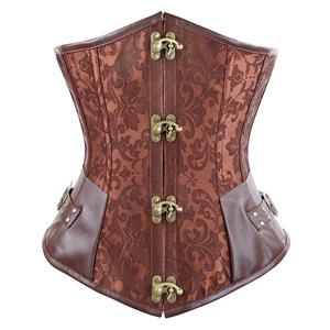 Brown Steampunk Underbust, A gothic underbust corset, Brocade Long Line Steampunk Underbust, #N6337