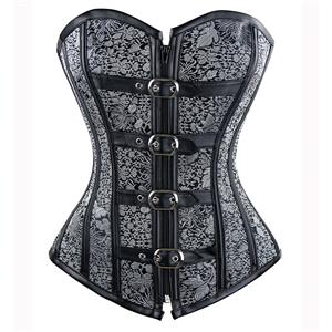 Buckled Corset, Gunmetal Brocade Corset Top, Buckled Gunmetal Corset, #N6480