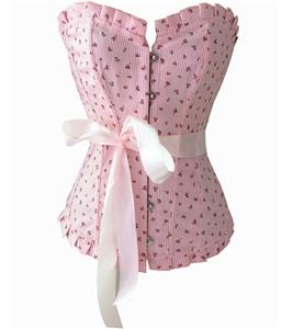 Little Flower Print Corset, Pink Flower Ruffle Corset, Flower Print Corset with Ribbon Front, #N8086