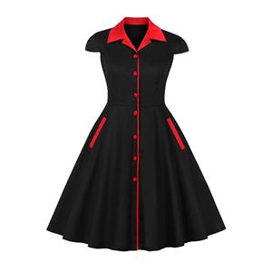 Retro Black and Red  Midi Dress, Vintage Dresses for Women, Sexy Dresses for Women Cocktail Party, Vintage High Waist Dress, Short Sleeves Swing Dress, High Waist Short Sleeves Swing Daily Dress, Chinoiserie Reformed Cheongsam, #N18492