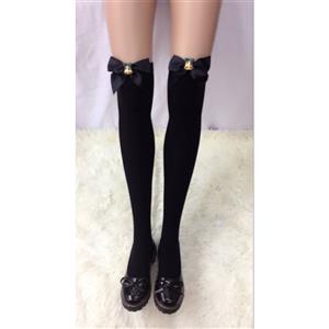 Christmas Black Stockings, Sexy Thigh Highs Stockings, Pure Black Cosplay Stockings, Christmas Bell Thigh High Stockings, Black Bowknot Stocking, Stretchy Nightclub Knee Stockings, #HG18463