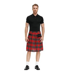 Formal Scottish Skirt, Classic Plaid Pleated Skirt, Mid Waist Cotton Kilt ,Men