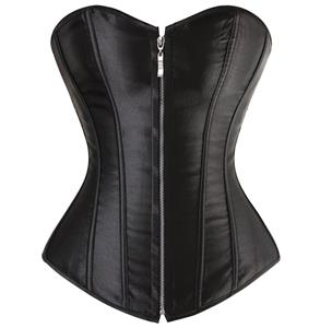 Classic Satin Corset, Zipper Front Corset, black Corset, #N1286