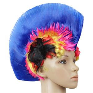 Fashion Modeling Punk Party Short Hair Wig, Funny Exaggerated Upturned Hair Wig, Colorful Short Hair Party Wig, Funny Cockscomb Hair Party Cosplay Wig, Halloween Masquerade Cosplay Party Accessory Wig, #MS19663