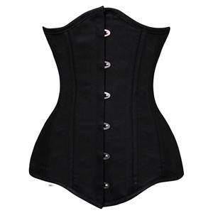 Cotton Double Boned Underbust Corset, Black 26 Steel Bones Corset, Hourglass Torso Shaper Corset, #N9893