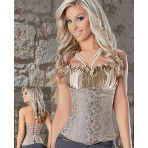 Creamy Lvory Renaissance Corset Top, Renaissance Corset Top, Creamy Lvory Corset, Satin Overbust Corset, Fashion Waist Cincher, Sexy Strapless Overbust Corset, Satin Brocade Corset, #N4957