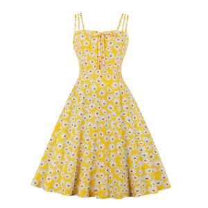 Lovely Daisy Print Midi Dress, Vintage Daisy Print Cocktail Party Dress, Fashion Casual Office Lady Dress, Sexy Tea Party Dress, Retro Party Dresses for Women 1960, Vintage Dresses 1950