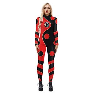 Dragon Bug Printed Jumpsuit, Halloween Dragon Bug High Neck Slim Fit Bodysuit, Halloween Bodycon Jumpsuit, Long Sleeve High Neck Jumpsuit, Halloween Dragon Bug Jumpsuit for Women, #N21251