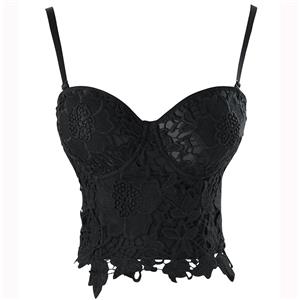 Black Strap Bustier Bra, Crop Top Lace Camisoles Bra, Floar Lace Bustier Bra, #N8595