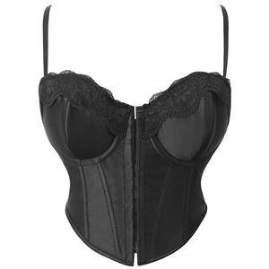 Elegant Corset, Black Lace Trim, Adjustable Straps, Sexy Stylish Top, Women
