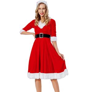 Elegant Red Santa Baby Velvet  Holiday Midi Dress XT22537