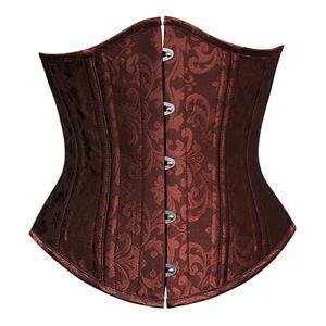 Elegant Brown Underbust Corset, Steel Bone Underbust Corset, Jacquard Weave Body Shaper Underbust Corset, #N9726