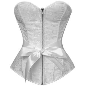 Plastic Boned Outerwear Corsets,Jacquard Plastic Bones Outerwear Corset, Sexy White Outerwear Corset, Strapless Plastic Boned Corset,Zipper Closure Outerwear Corset, #N7978