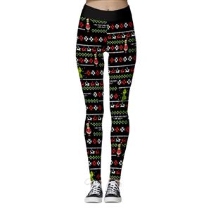 Fashion 3D Digital Print Green Monster Christmas Reindeer High Waist Elastic Yoga Leggings L21566