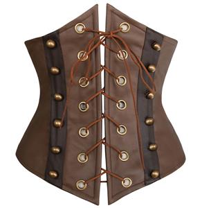 Fashion Brown Corset, Cheap Lady Leather Underbust Corset, Punk Underbust Corset, #N10018