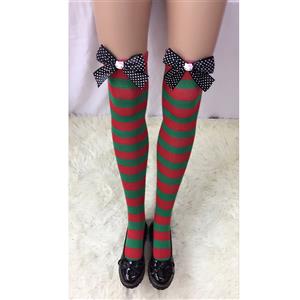 Cute Christmas Stockings, Sexy Thigh Highs Stockings, Red and Green Stripes Cosplay Stockings, Anime Thigh High Stockings, Christmas Red and Green Stripes Stockings, Stretchy Nightclub Knee Stockings, #HG18552