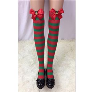 Cute Christmas Stockings, Sexy Thigh Highs Stockings, Red and Green Stripes Cosplay Stockings, Anime Thigh High Stockings, Christmas Red and Green Stripes Stockings, Stretchy Nightclub Knee Stockings, #HG18553