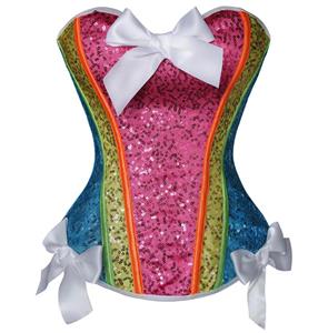 Brilliant Sequin Overbust Corset, Rainbow Sequin Overbust Corset, Colourful Sparkle Overbust Corset, Multicolored Halloween Patry Corst, Cheap Overbust Corset, #N10024