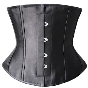 Steel Boned Underbust Corset, Comfortable Black Underbust Corset, Satin Busk Closure Lace Up Underbust Corset, Cheap High Quality Corset, #N9624