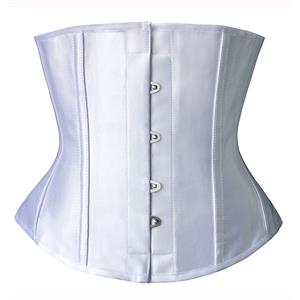 Steel Boned Underbust Corset, Comfortable White Underbust Corset, Satin Busk Closure Lace Up Underbust Corset, Cheap High Quality Corset, #N9625