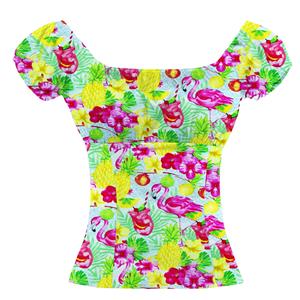 Lovely Flamingo Printed Shirt, Casual Short Sleeve Tops, Printed Slim Fit T-shirt, Women