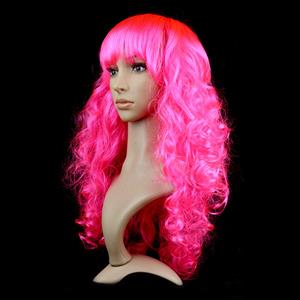Fashion Long Wave Wig, Hot-Pink Bangs Small Wave Wig, Sexy Masquerade Small Wave Wig, Fashion Party Long Wave Wig, Cosplay Long Hot-Pink Wave Wig, #MS16090