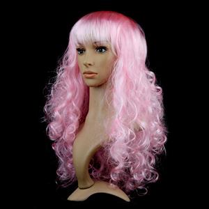 Fashion Long Wave Wig, Pink Bangs Small Wave Wig, Sexy Masquerade Small Wave Wig, Fashion Party Long Wave Wig, Cosplay Long Pink Wave Wig, #MS16082