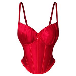 Sexy Red Underbust Corset, Sexy Red Overlay Underbust Corset, Gothic Corset, Red Adjustable Shoulder Straps, Retro Red Backless Spaghetti Straps 13 Plastic Bones Lace-up Underbust Corset,#N23313