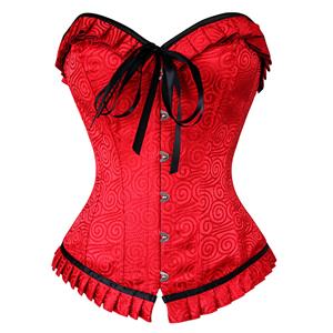 Sexy Red Overbust Corset, Cheap Outerwear Corset, Red Ruffles Corset, Party Corset, Women