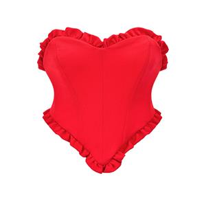 Sexy Red Underbust Corset, Sexy Red Overlay Underbust Corset, Lace-up Cprset, Gothic Corset, Retro Sexy Red Backless Strapless 5 Plastic Bones Lace-up Underbust Corset,#N22911