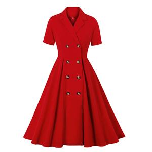 Sexy A-line Dress, Button Dress, Vintage Dresses for Women, High Waist Dresses for Women, Lapel Dress for Women, Daily Solid Color Dress,High Waist Midi Swing Dress, #N20967