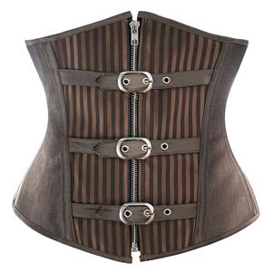 Brown Striped Underbust Corset, Fashion Steel Bone Underbust Corset, Cheap Steampunk Underbust Corset, #N9792