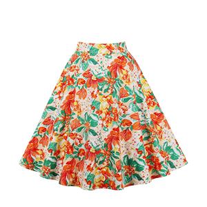 Fashion Flower Pattern Skirt, Casual A-line Skirt, Fashion Printed Skirt, Fashion Casual Skirt, A Line Ruffle Hem Skirt, High Waist Zipper Printed Skirt, Cotton Fabric Skirt, Cheap Fashion Skirt For Women#N23150