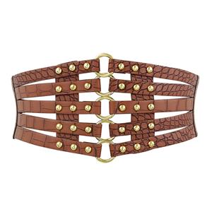Punk Waist Belt, Metal Waist Belt, Vintage Waist Belt, Elastic Waist Belt, Waist Belt for Women, Wide Cinch Belt, Dark Brown Girdle, #N15388
