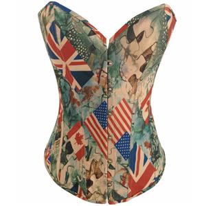 Flag Print Satin Corset, Flag Corset, Satin Flag Print Corset, #N6453