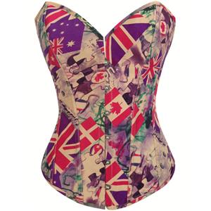 Flag Print Satin Corset, Satin Flag Corset, Satin Flag Print Corset, #N6455